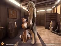 Furry fox getting smashed in the ass by a big horse dick